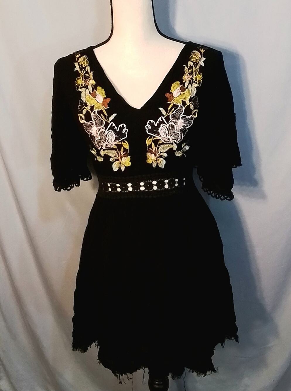 Dex  Black embroidered  bohemian top.